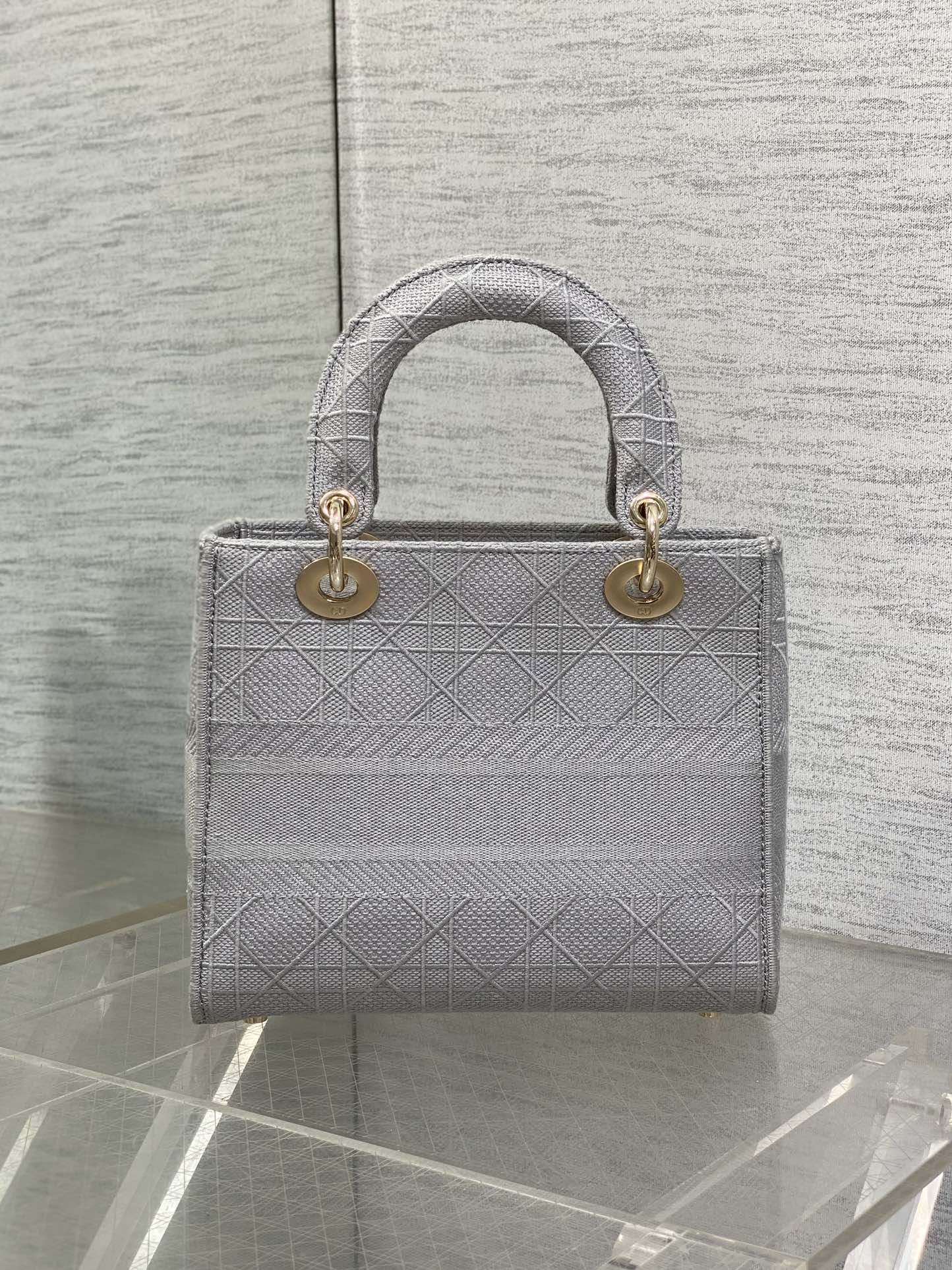 DIOR SMALL 24 LADY BAG IN PALE GRAY CANVAS