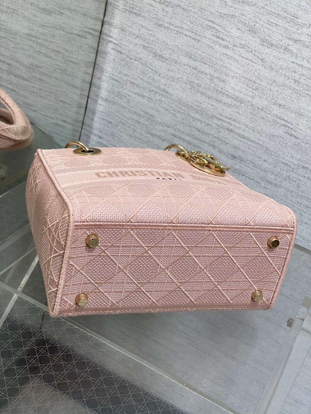 DIOR SMALL 24 LADY BAG IN PASTEL PINK CANVAS