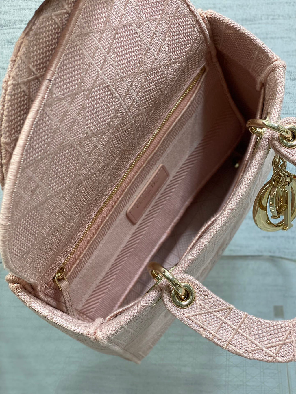 DIOR SMALL 24 LADY BAG IN PASTEL PINK CANVAS