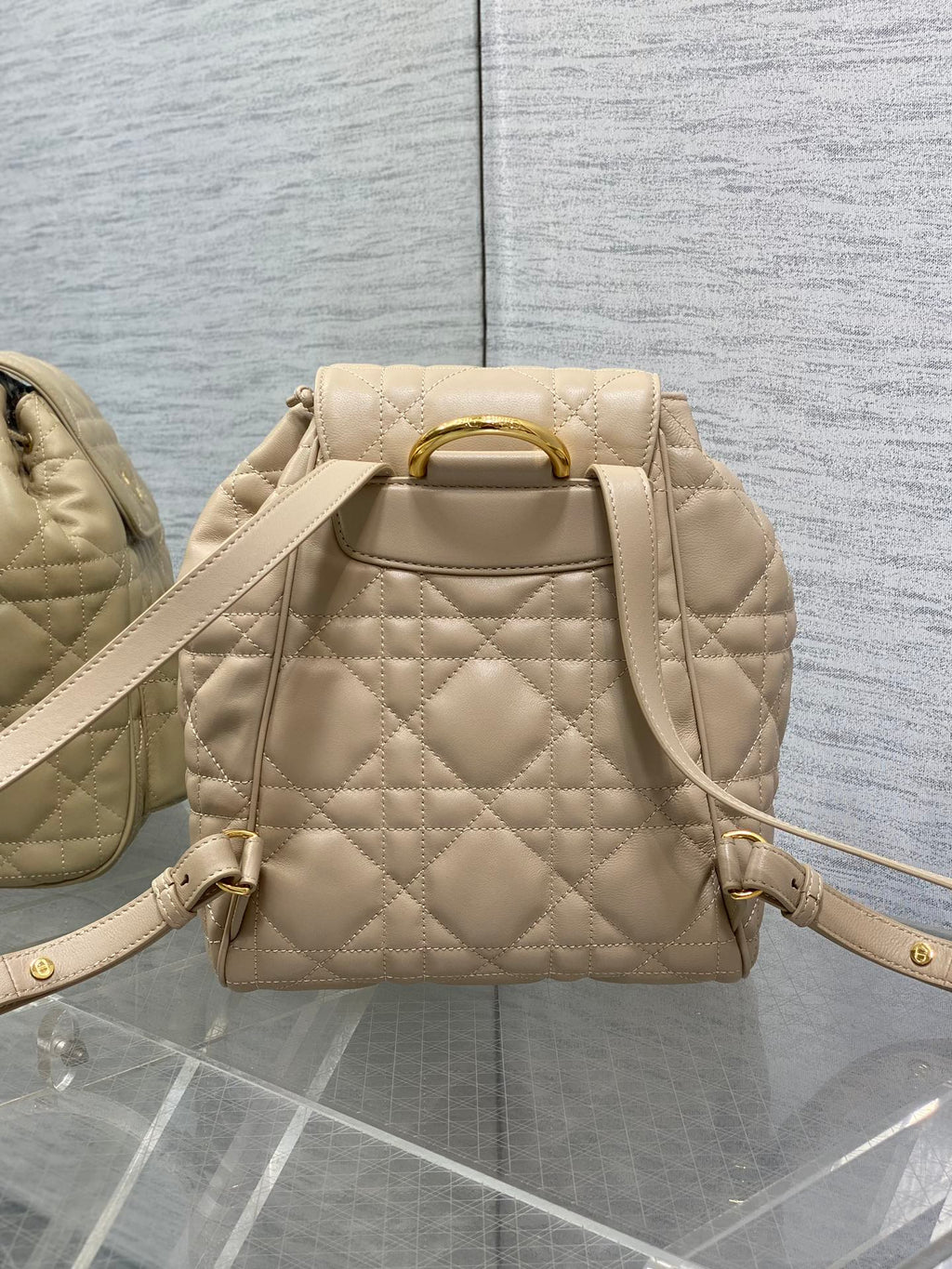DIOR SMALL 23 CARO BACKPACK IN ALMOND BEIGE MACROCANNAGE LAMBSKIN