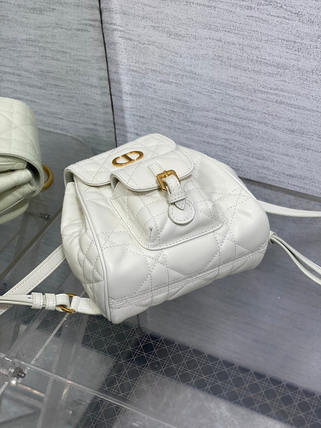 DIOR SMALL 20 CARO BACKPACK IN WHITE MACROCANNAGE LAMBSKIN