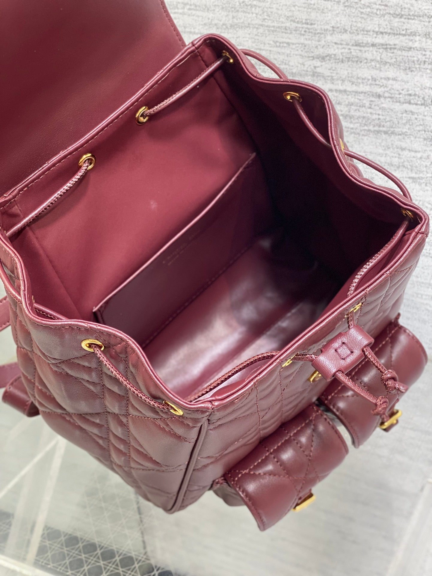 DIOR SMALL 23 CARO BACKPACK IN PLUM PURPLE MACROCANNAGE LAMBSKIN