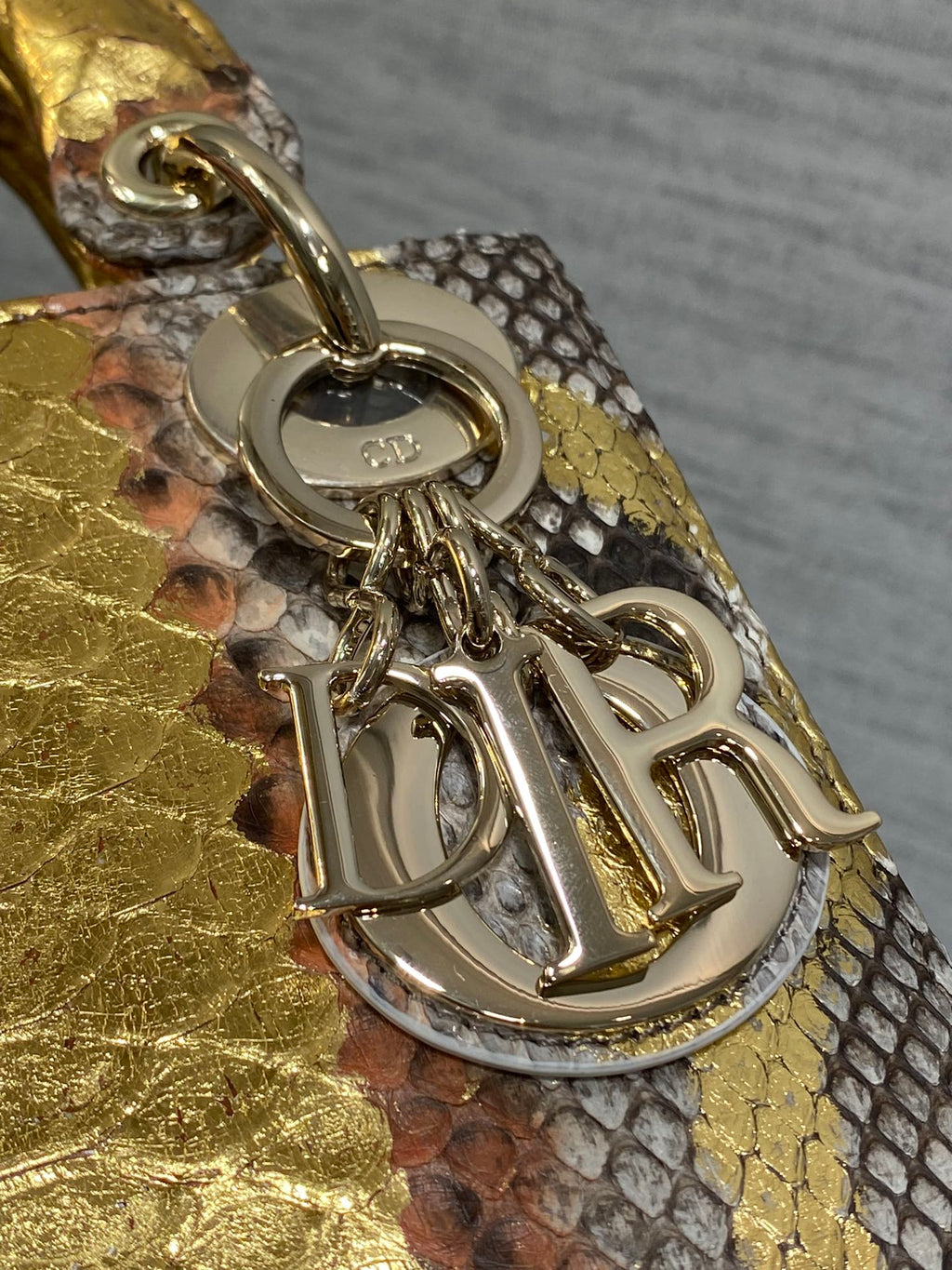 DIOR MINI 17 LADY BAG IN GOLDEN SNAKESKIN PATTERN LAMBSKIN