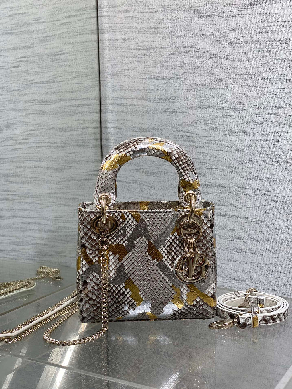 DIOR MINI 17 LADY BAG IN COLORFUL SNAKESKIN PATTERN LAMBSKIN 225983