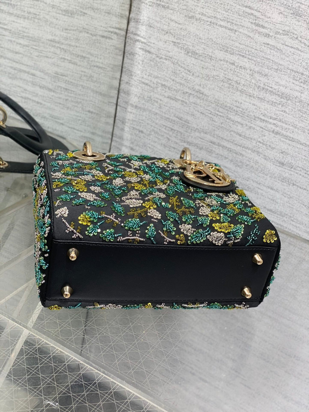 DIOR SMALL 20 BAG BLACK LAMBSKIN WITH SHOOTING STAR EMBROIDERY WOMEN 226114