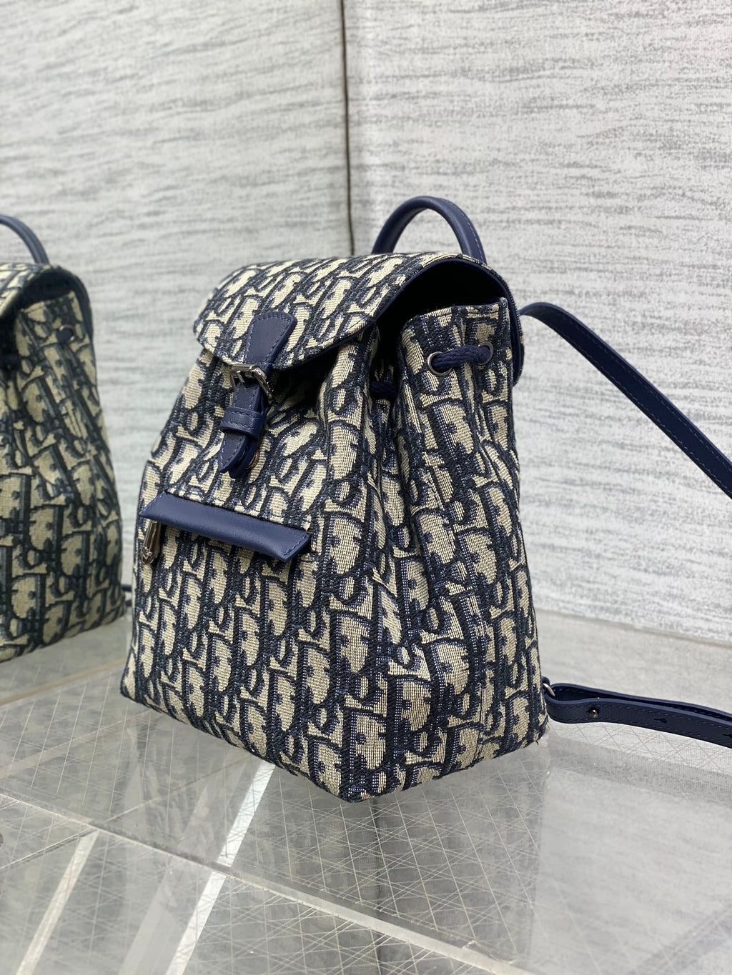 DIOR BACKPACK 19 IN BLUE OBLIQUE MONOGRAM JACQUARD