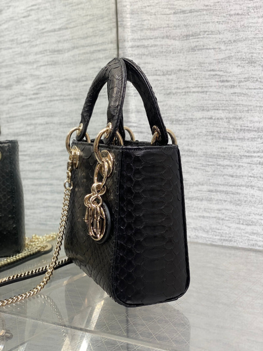 DIOR MINI 17 LADY BAG IN BLACK SNAKESKIN PATTERN LAMBSKIN
