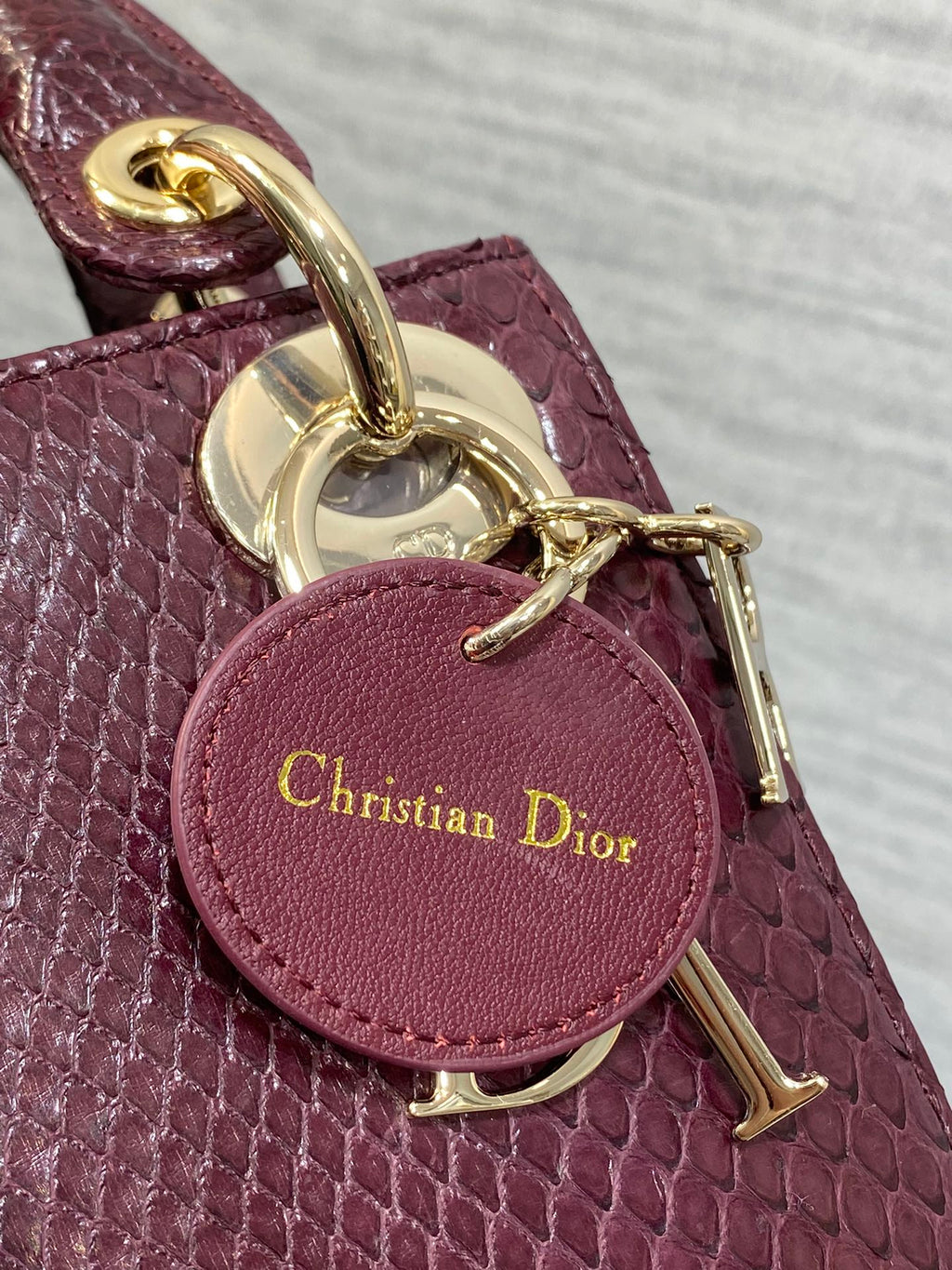DIOR MINI 17 LADY BAG IN PLUM PURPLE SNAKESKIN PATTERN LAMBSKIN