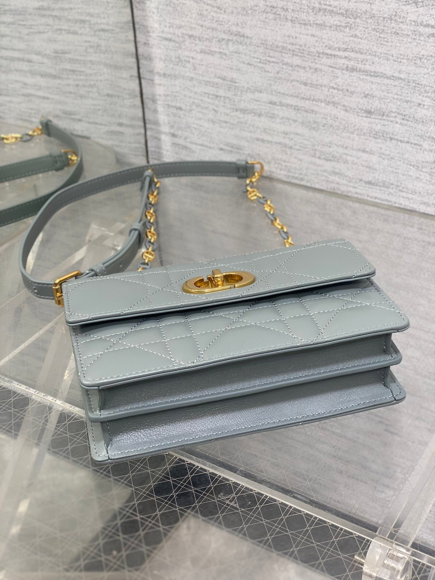 DIOR MISS CARO MINI BAG 17 IN OSLO GREY MACROCANNAGE LAMBSKIN