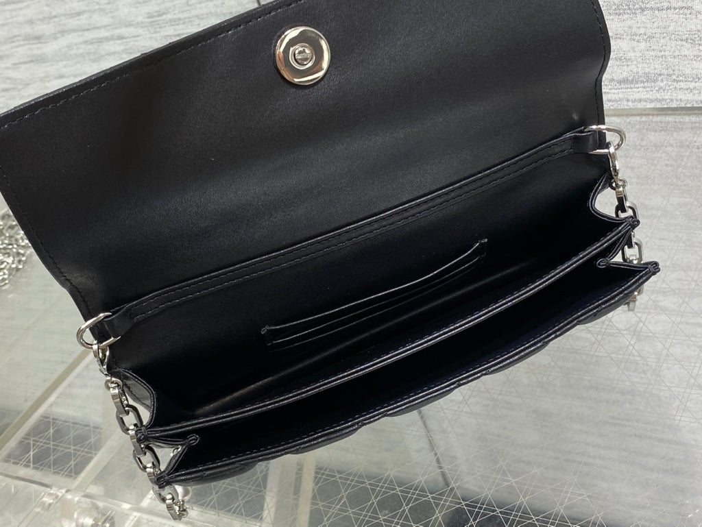 DIOR 25S  TALK PHONE POUCH 21 IN BLACK CANNAGE LAMBSKIN SILVER HARDWARE