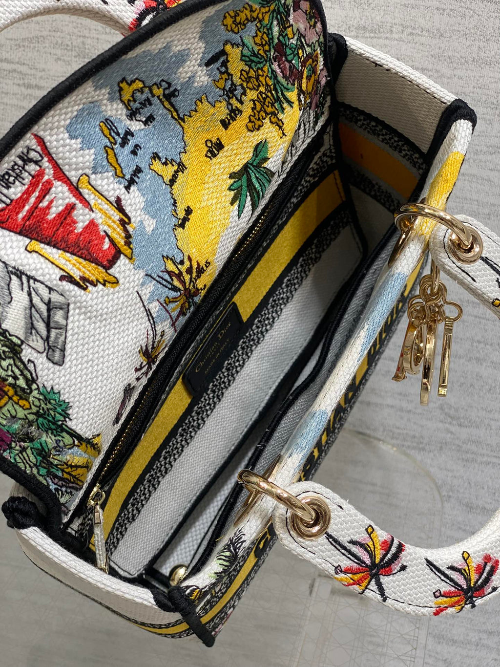 DIOR 25S SMALL LADY D-LITE BAG 24 IN YELLOW CANVAS  CANNES