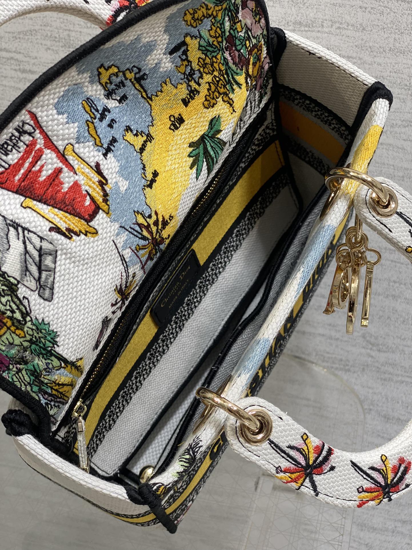 DIOR 25S SMALL LADY D-LITE BAG 24 IN YELLOW CANVAS  CANNES
