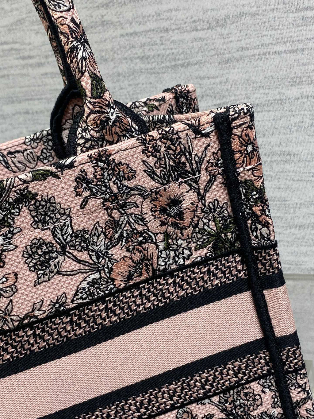 DIOR 25S LUCKY SMALL DIOR BOOK TOTE 26 IN PINK MULTICOLOR DIOR FLOWERS CALENDAR ALLOVER EMBROIDERY