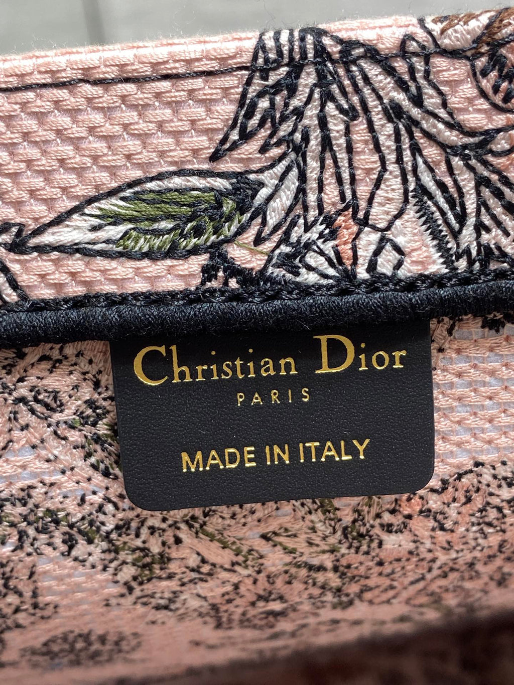 DIOR 25S LUCKY LARGE DIOR BOOK TOTE 42 IN PINK MULTICOLOR DIOR FLOWERS CALENDAR ALLOVER EMBROIDERY