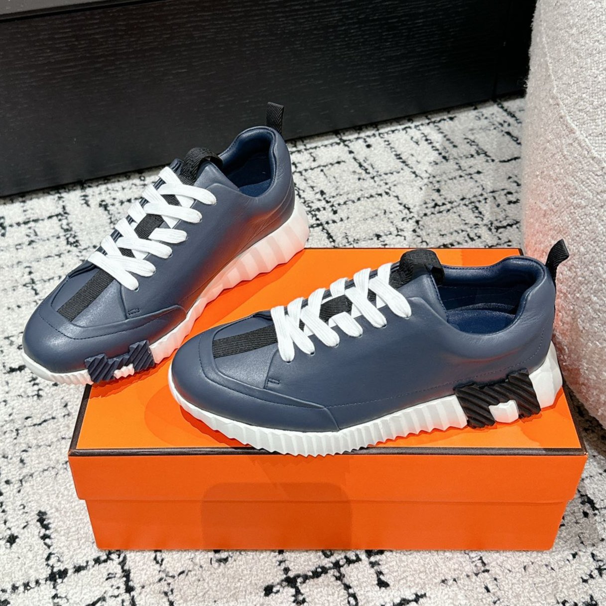 HERMES BOUNCING SNEAKER IN SPACE BLUE CALFSKIN