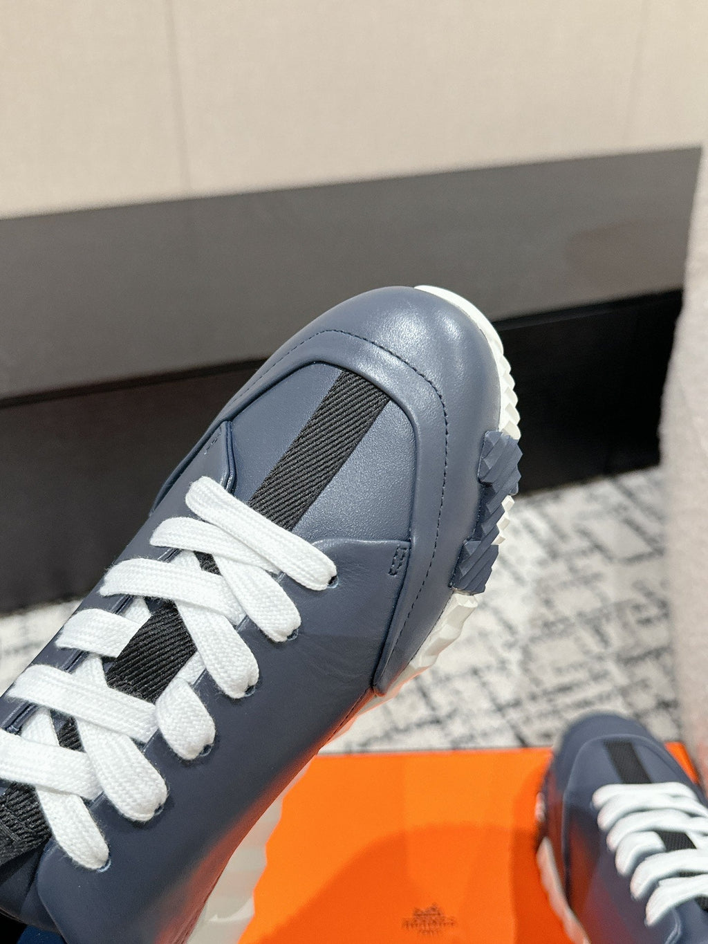 HERMES BOUNCING SNEAKER IN SPACE BLUE CALFSKIN