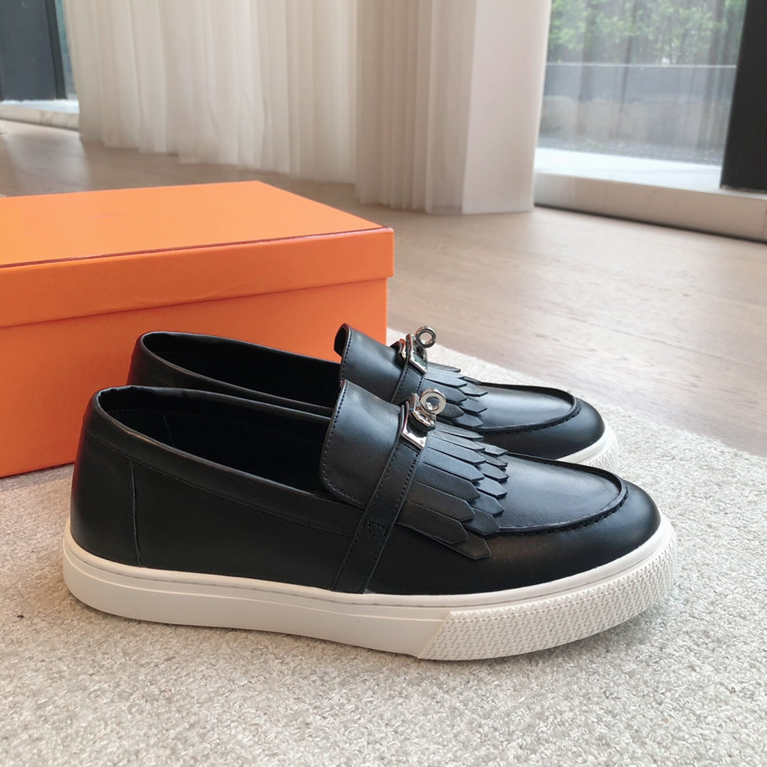 HERMES GAME SLIP-ON SNEAKER BLACK WITH TASSELS CALFSKIN