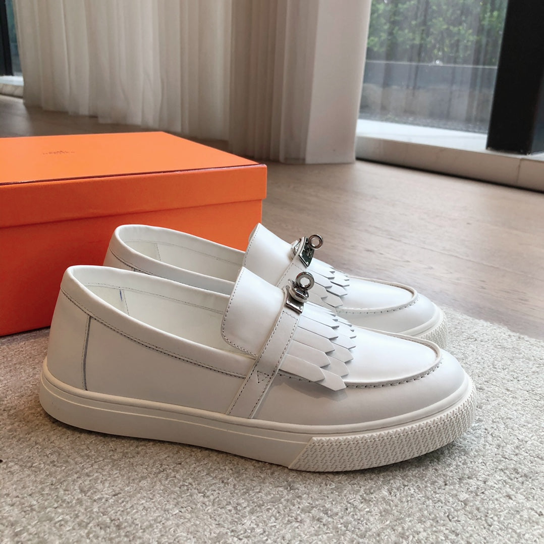 HERMES GAME SLIP-ON SNEAKER WHITE WITH TASSELS CALFSKIN