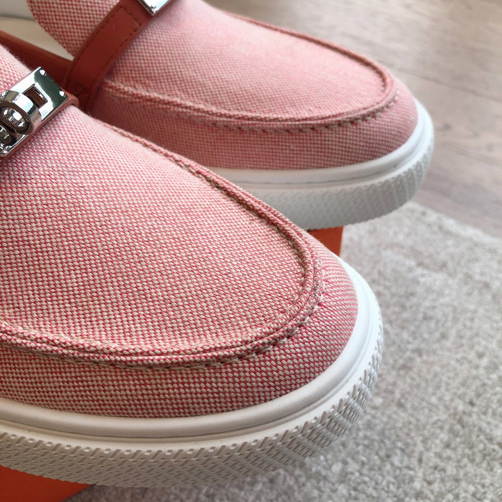 HERMES GAME SLIP-ON SNEAKER LIGHT PINK FABRIC AND CALFSKIN