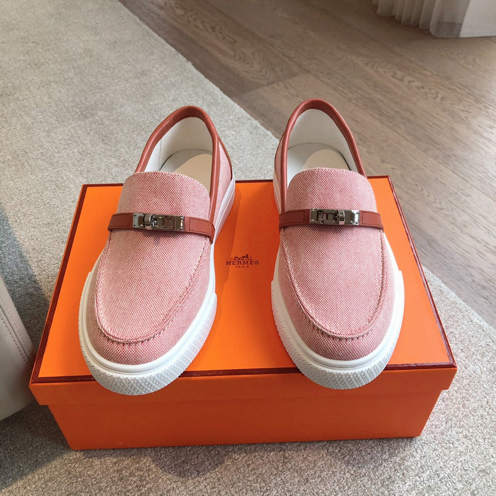 HERMES GAME SLIP-ON SNEAKER LIGHT PINK FABRIC AND CALFSKIN