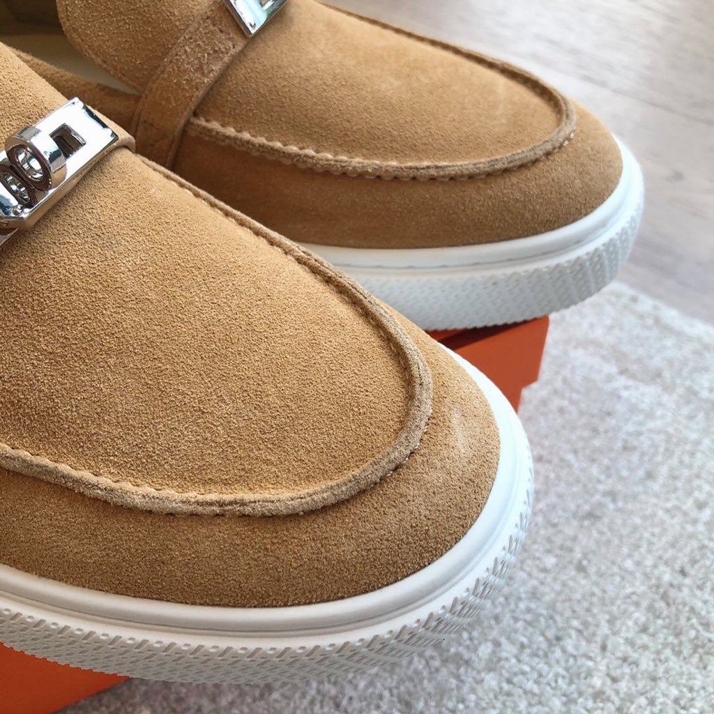 HERMES GAME SLIP-ON SNEAKER CARAMEL SUEDE