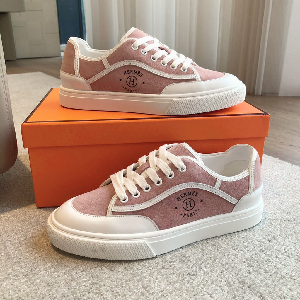 HERMES GET SNEAKER WHITE CALFSKIN AND PINK SUEDE