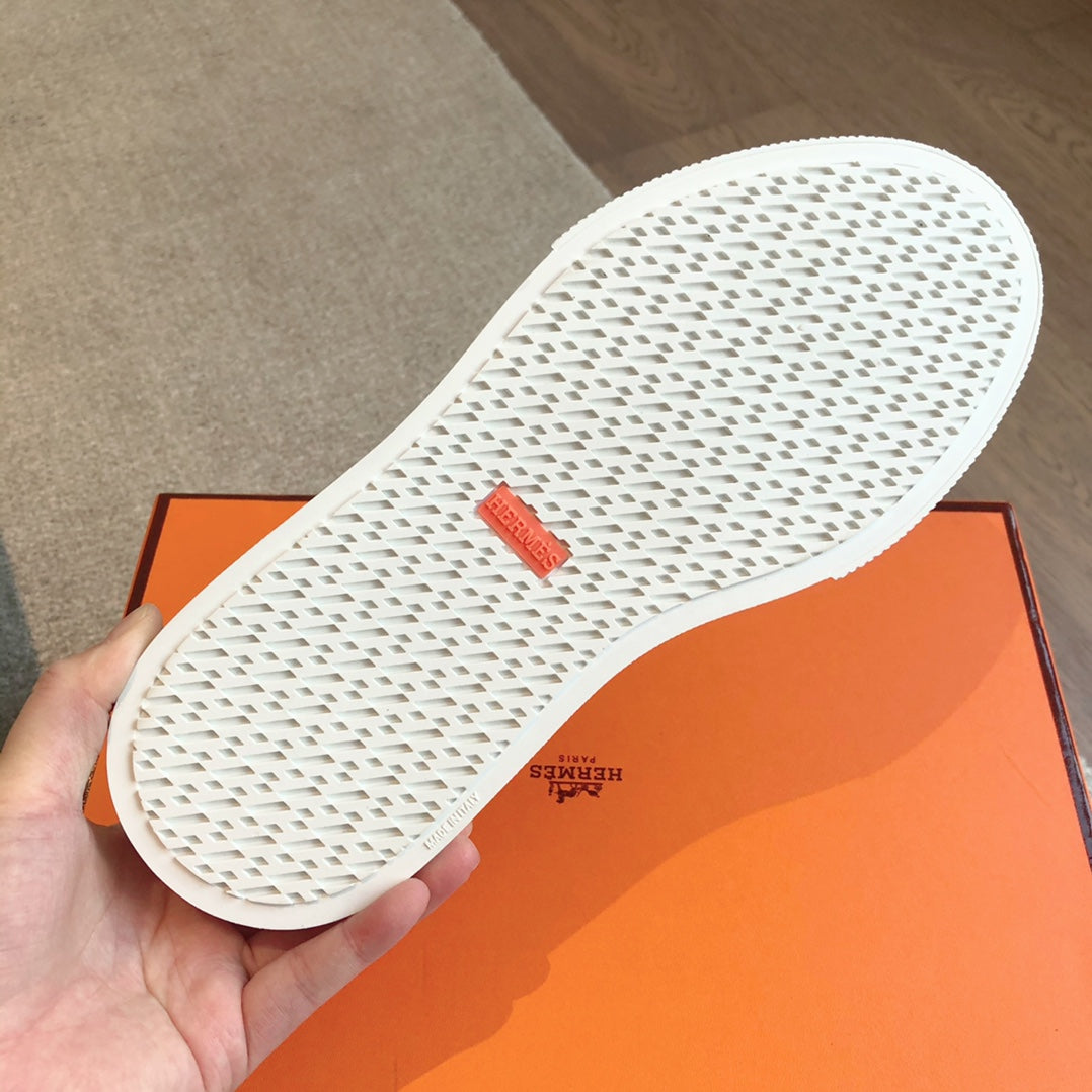 HERMES GET SNEAKER WHITE CALFSKIN AND PINK SUEDE