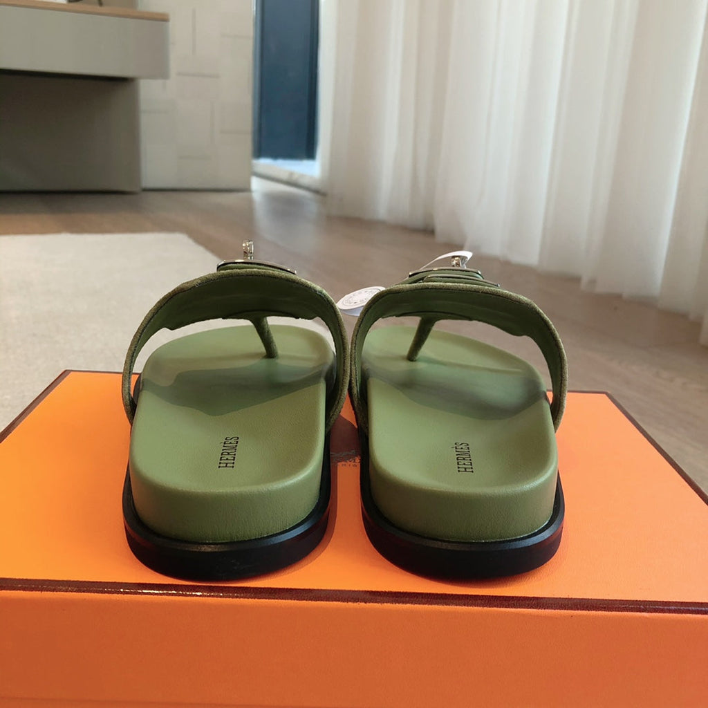 HERMES EMPIRE SANDAL LIGHT ARMY SUEDE
