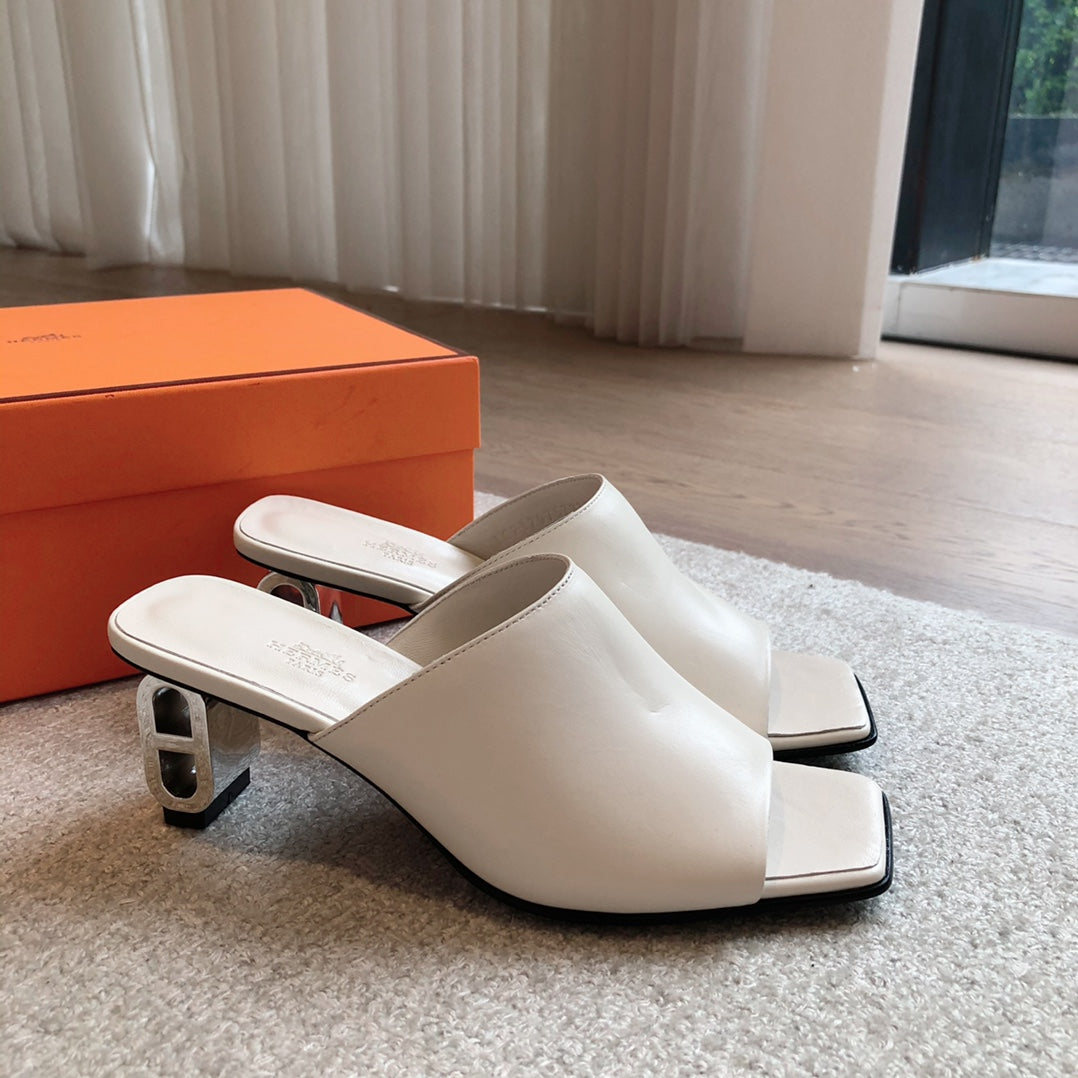 HERMES ICONIQUE 60 SANDAL WHITE CALFSKIN