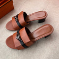 HERMES HIGH MULES IN BRONZE BROWN MIX BLACK CALFSKIN