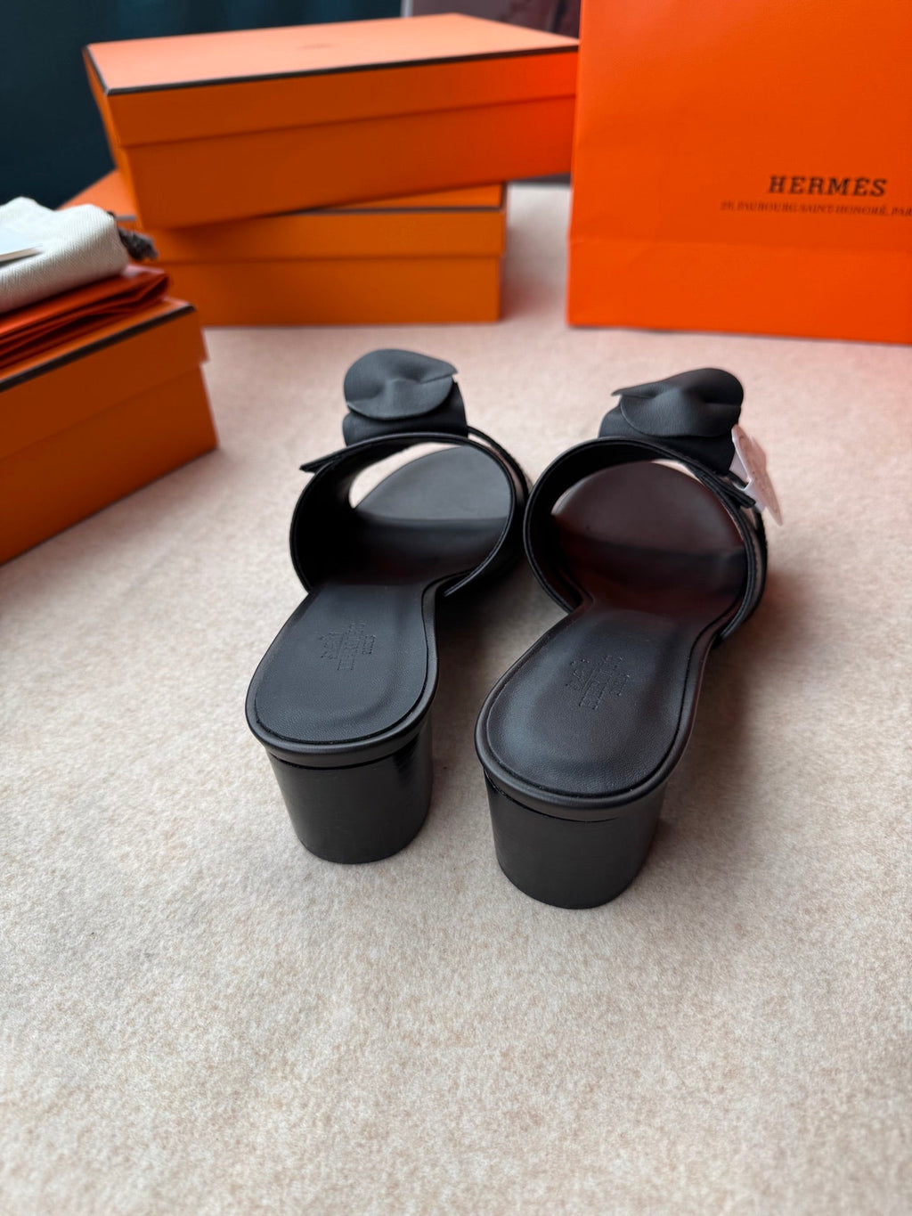 HERMES HIGH MULES IN BLACK CALFSKIN