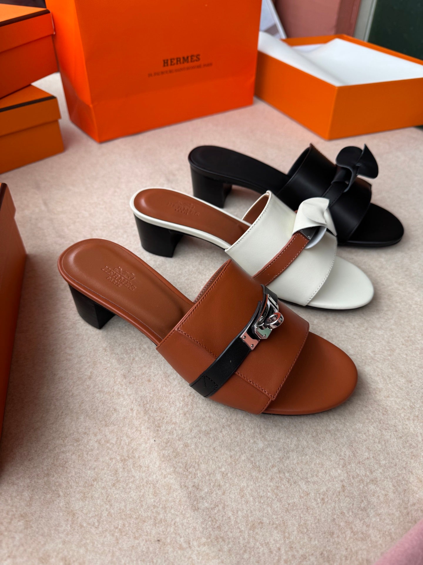 HERMES HIGH MULES IN WHITE CALFSKIN