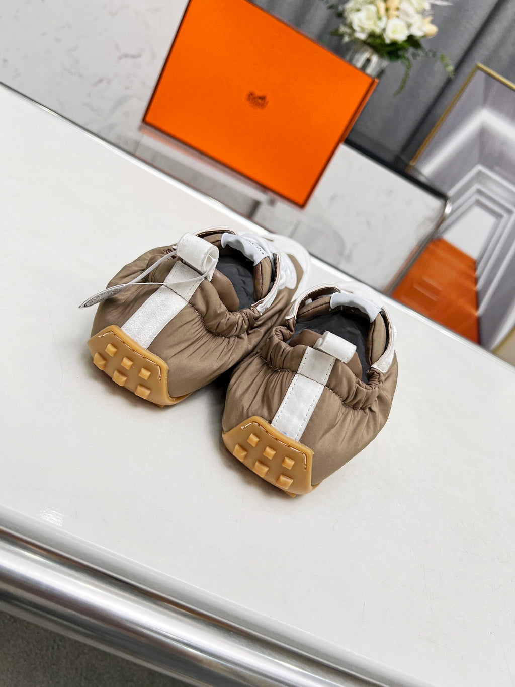 HERMES SKATEBOARD SHOES BROWN MIX WHITE SUEDE