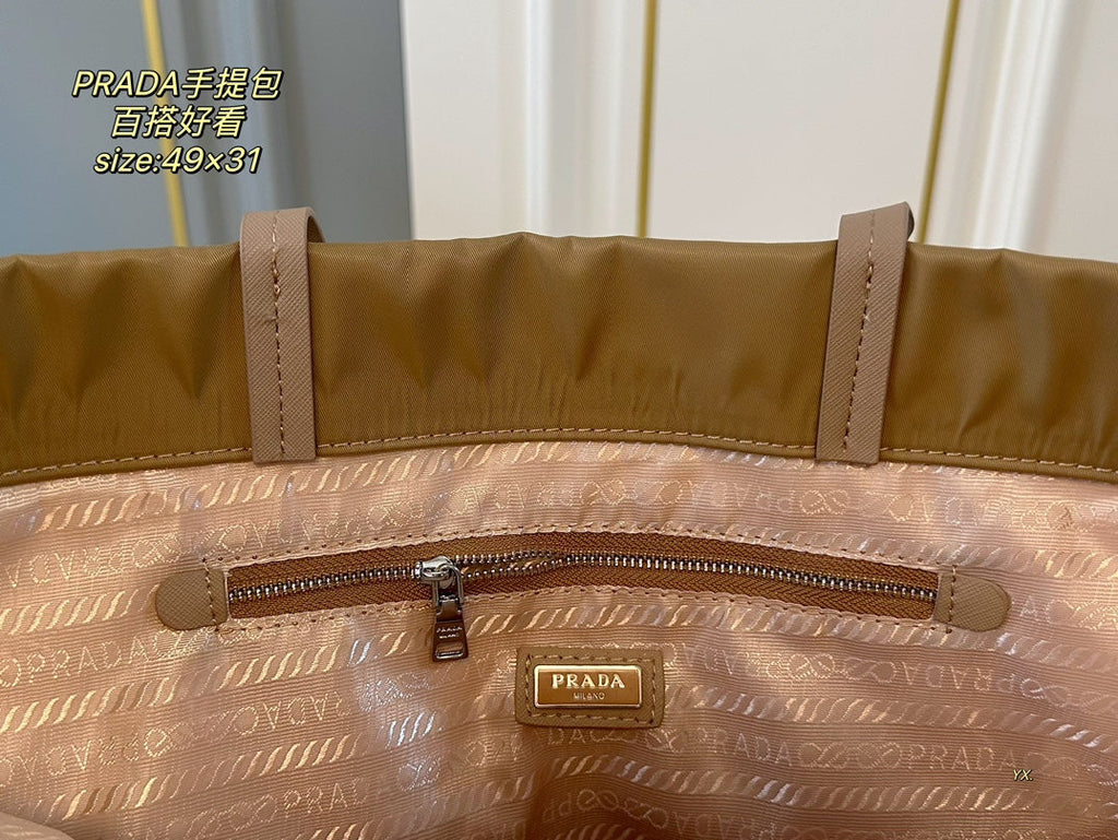 PRADA 49 TOTE BAG IN CAMEL BROWN RE-NYLON