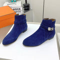 HERMES WOMEN'S NEO ANKLE BOOT IN COBALT BLUE SUEDE