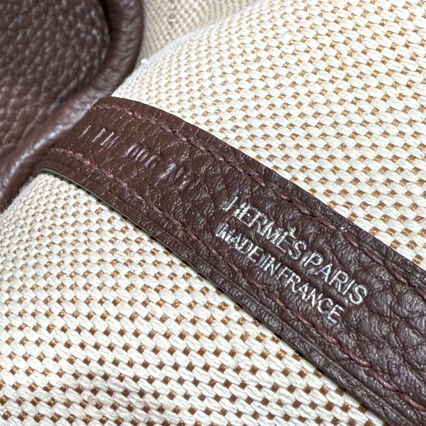 HERMES GARDEN PARTY 23CM IN BEIGE TOILETS COTTON CANVAS AND DARK BROWN CALFSKIN