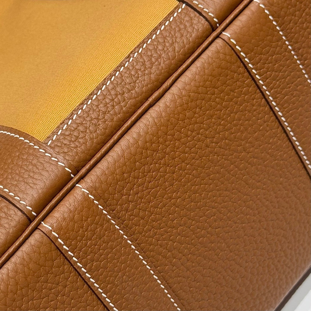 HERMES GARDEN PARTY 30CM IN DUNE MAGNOLIA TOILETS COTTON CANVAS AND BROWN CALFSKIN