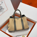 HERMES GARDEN PARTY 30CM IN DARK BEIGE TOILETS COTTON CANVAS AND GREY CALFSKIN