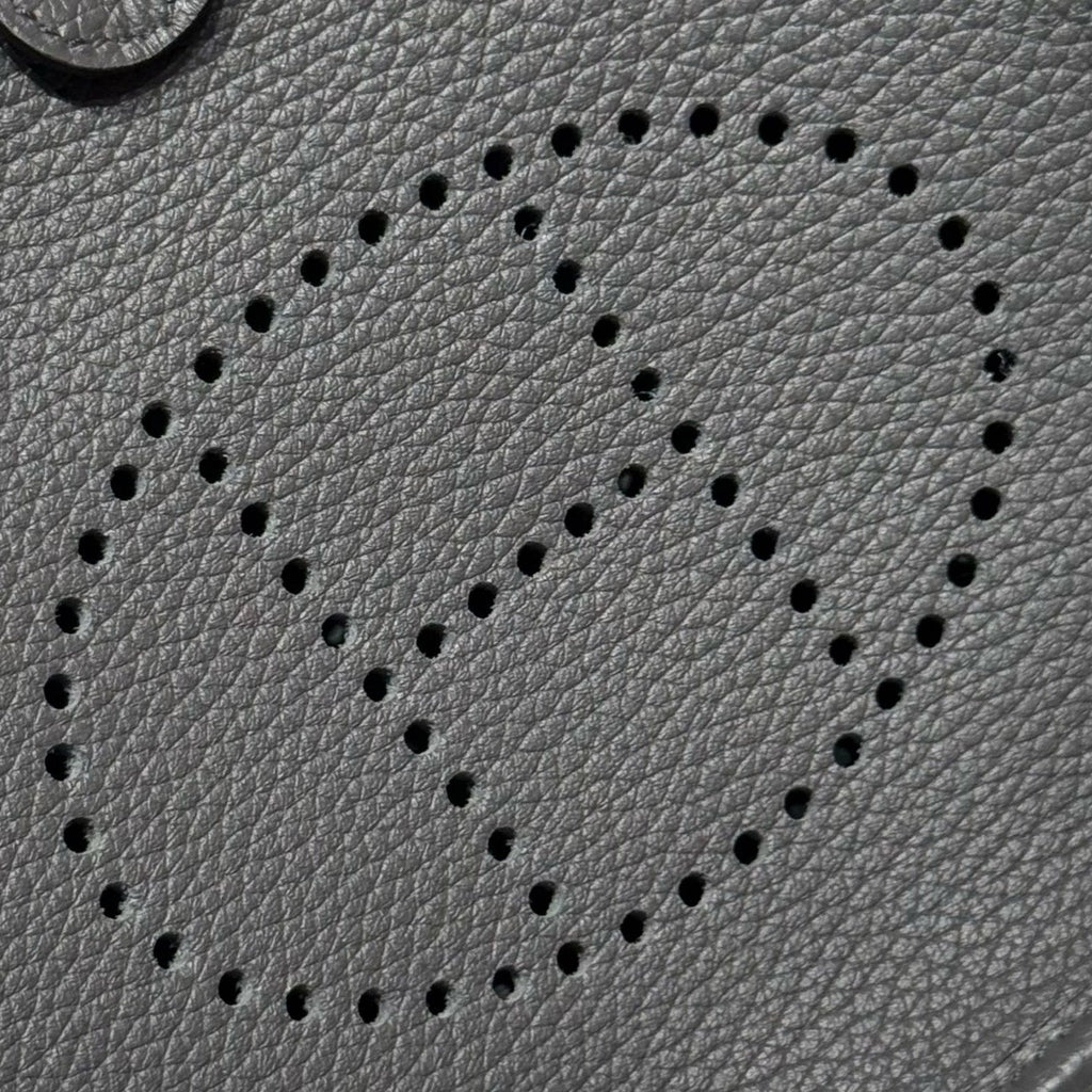 HERMES 25S MINI EVELYNE 18 IN CHARCOAL GRAY PATTERNED STRAP CALFSKIN SILVER HARDWARE
