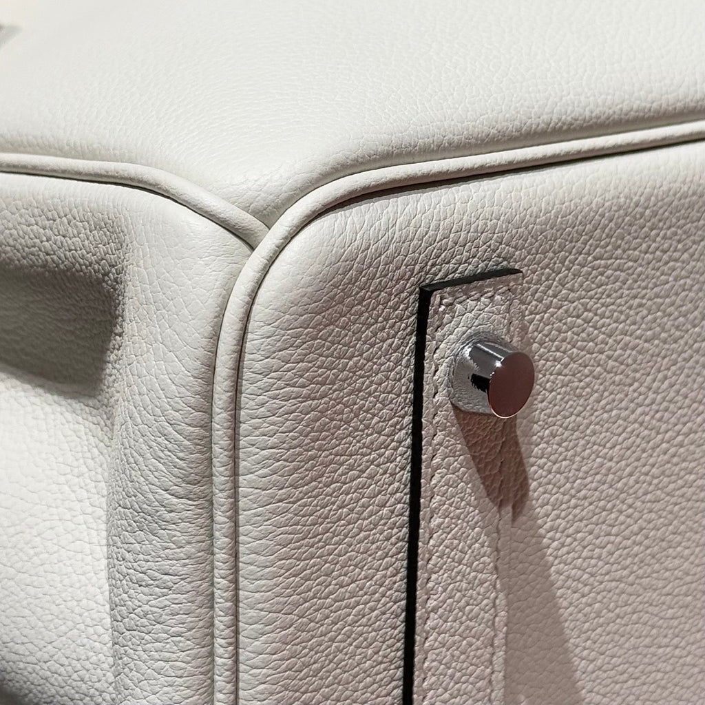 HERMES 25S SHOULDER BIRKIN 29 IN MILKY WHITE CALFSKIN SILVER HARDWARE