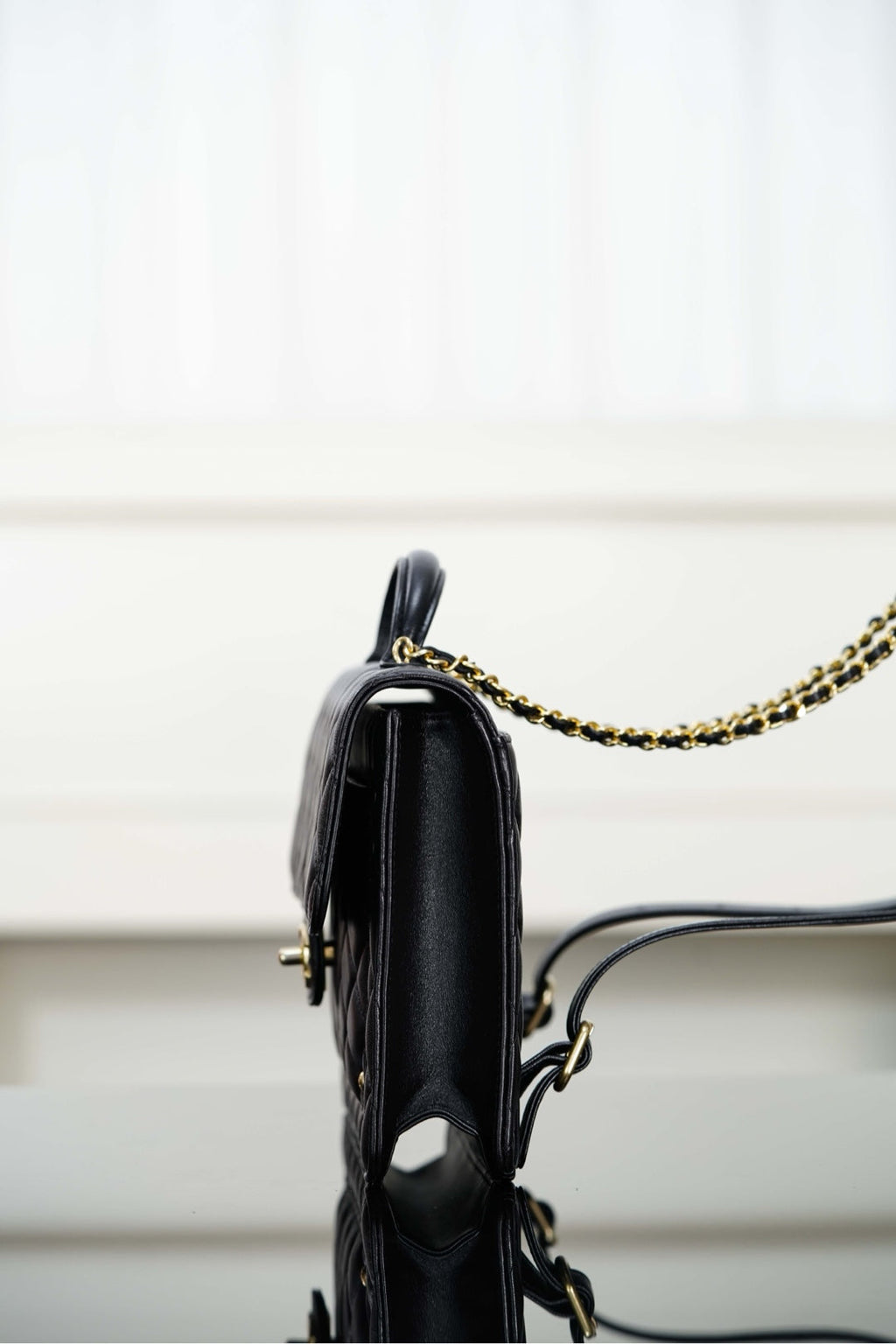 CHANEL 25S TOP HANDLE FLAP 23 CM IN BLACK LAMBSKIN WITH GOLD HARDWARE