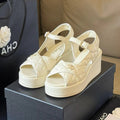 CHANEL CLASSIC WEDGE SANDALS IN WHITE LAMBSKIN