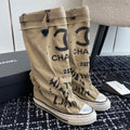 CHANEL HIGH BOOTS IN TORTILLA BROWN CANVAS