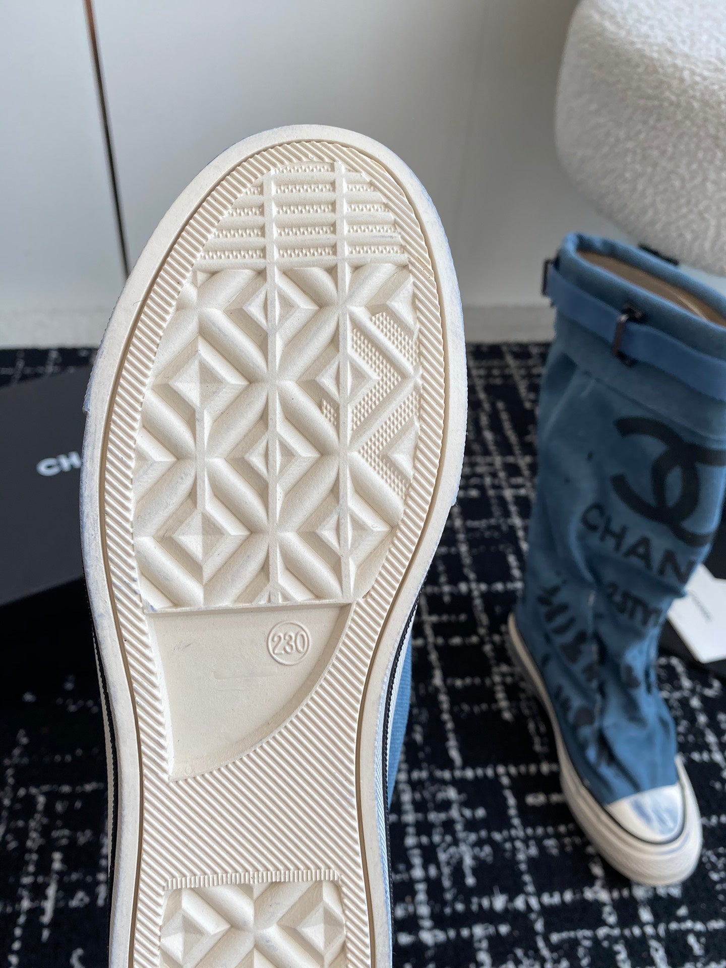 CHANEL HIGH BOOTS IN OCEAN BLUE CANVAS