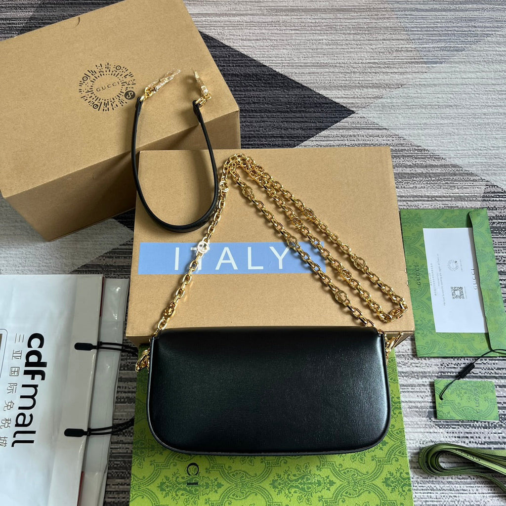 GUCCI DIAMOND HORSEBIT SHOULDER BAG 24 IN BLACK CALFSKIN GOLD HARDWARE