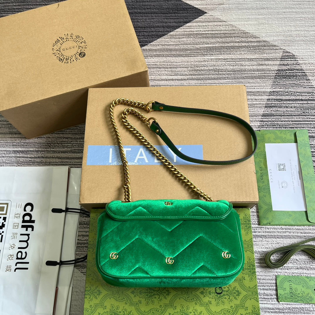 GUCCI MARMONT MINI 22 BAG IN COOL GREEN VELVET
