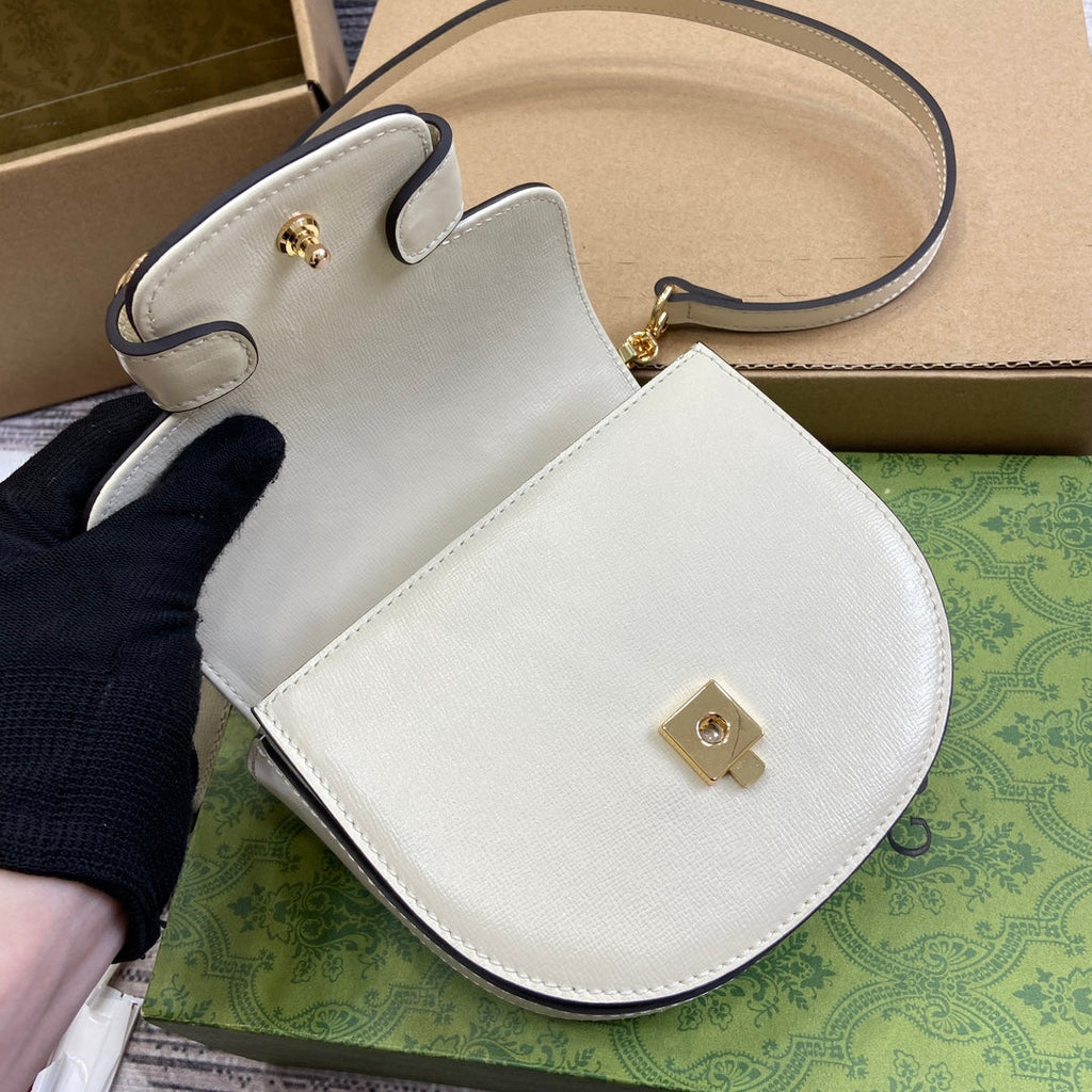 GUCCI HORSEBIT 1955 MINI TOP HANDLE BAG 18 IN WHITE CALFSKIN GOLD HARDWARE