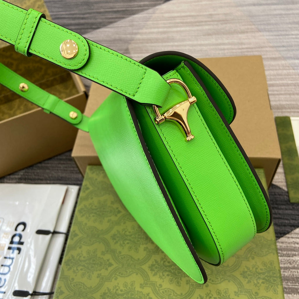GUCCI HORSEBIT 1955 SHOULDER BAG 25 IN THYME GREEN LAMBSKIN GOLD HARDWARE