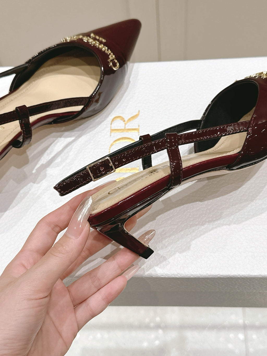 DIOR MY DD 25S SLINGBACK PUMP 50MM IN BURGUNDY RED GLOSSY CALFSKIN