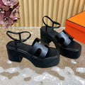 HERMES JAM 30 SANDAL IN BLACK CALFSKIN